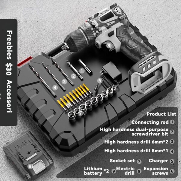 FlagTools Brushless Drill – 21V Cordless with Dual Speed, Fast Charging, 2 Batteries